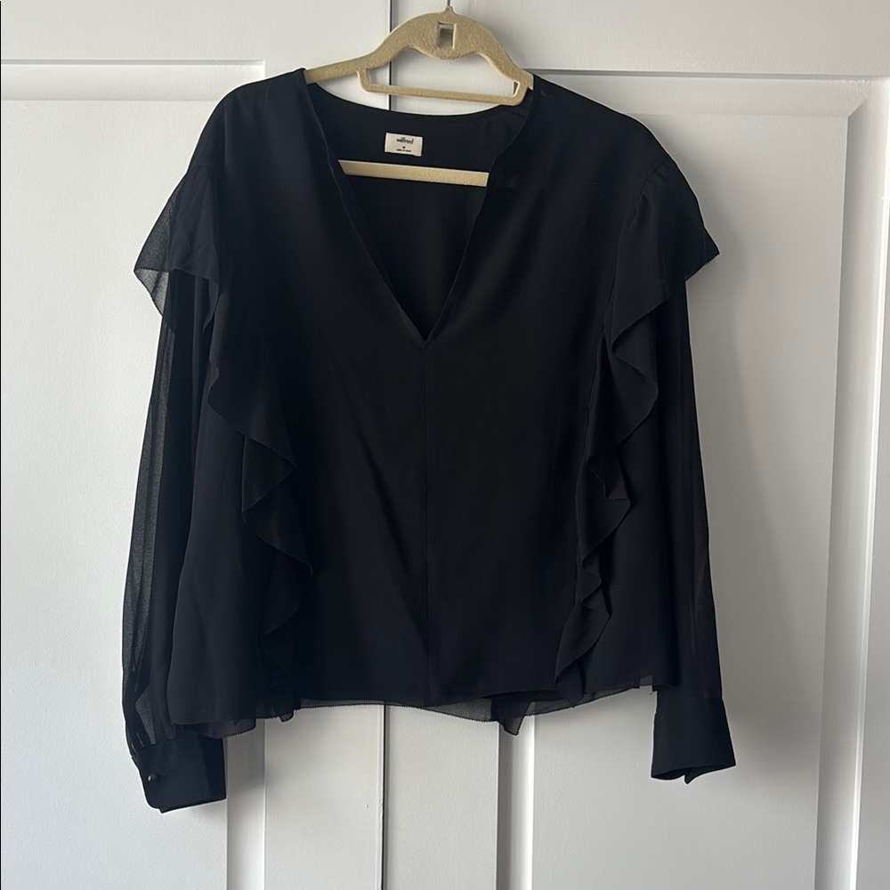 Wilfred Black Ruffled Long Sleeve Blouse